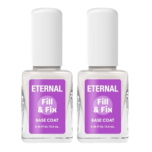 Eternal Ridge Filler Base Coat Nail Polish– 13.5 mL Clear Nail Primer Treatment - Ridge Filling Base Coat Strengthener for Nail Strength &amp; Repair of Hard, Thin, Dry &amp; Ridged Fingernails - 2 Pack