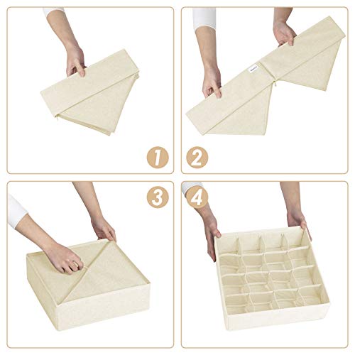 Image of Criusia 3 Pack Organizer Dividers, 64 Cell Fabric Foldable Cabinet Closet Organizers and Storage Boxes for Storing Socks, Underwear, Ties (16+24+24 Cell, Beige)