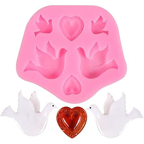 DUBENS Dove Heart Fondant Silicone Sugar Craft Mould, Bird Blossom Fondant Mould, Silicone Moulds for Clay Sugar Gumpaste Cake Decorating Cover