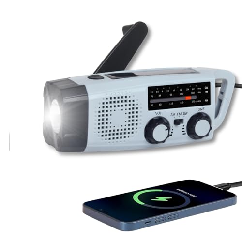 Hominas Radio Solar de Emergencia Portátil Radio Am/FM Recargable Solar y por Manivela con Linterna LED, Alarma SOS, USB para Carga de Emergencia de Smartphone de Camping al Aire Libre