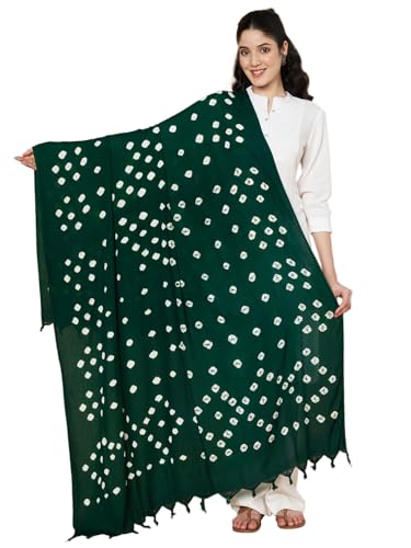 Image of Women's Cotton Rayon Bandhani Print Dupatta with Tassels 2.25 Meters | Women's cotton printed dupatta with tassels.