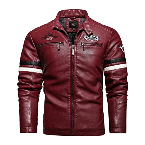 Men's Faux Leather Jacket Zip Up Casual Windbreaker Motorcycle Jacket Biker Outwear Coat