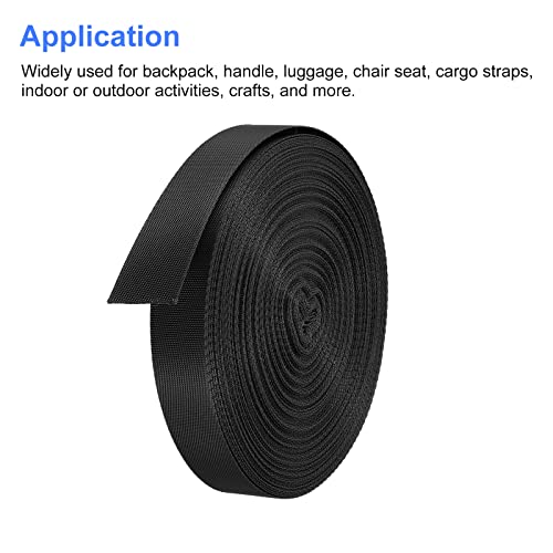 Image of Nylon Webbing Strap, 10 Metres, 1 inch /1.5 inch /2 inch Width, 0.7 mm Thickness (Black, 1 inch)