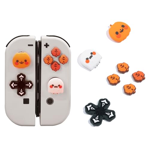 Image of GeekShare Switch accessories Cute Silicone Cross D-Pad Button Caps Set Joystick Cover - ABXY Key Buttons Sticker Spooky Gift Compatible with Switch /OLED Joysticks - Pumpkin & Ghost