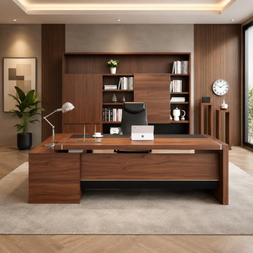 Image of Director Office Desk for Boss & Executive | Unique Design L Shape Table Made in Particle Board with 2 Drawer, Openable Shutter, 5-Year Warranty & Free Assembly (LDL-537)