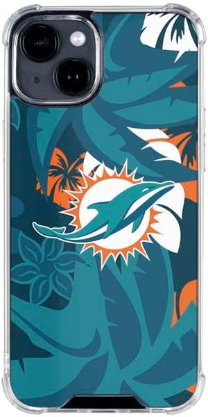Skinit Clear Phone Case Compatible with iPhone 15 - Officially Licensed NFL Miami Dolphins Tropical Print Design