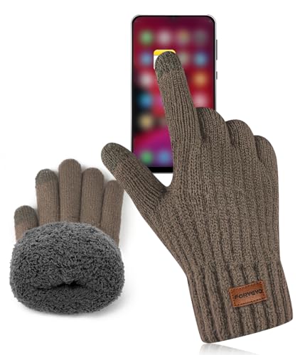 FORVEVO Winter Handschuhe Herren，Thermo Touchscreen Handschuhe mit Warme Fleece Futter, Strickhandschuhe Damen für Outdoor Sport Täglich (Braun)