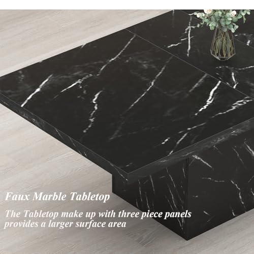Image of HSH 71 inch Black Faux Marble Dining Table for 6-8, Rectangle Dining Room Table