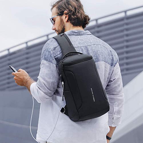 MARK RYDEN Sling Bag Men's Chest Bag Shoulder Bags Crossbody Backpack for 9.7 Inch / 12.3 Inch iPad Waterproof Anti-Theft Shoulder Bag, black, L, Elegant