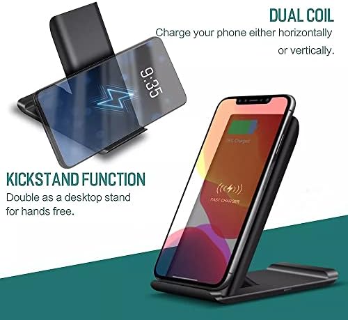 Æxalon Foldable Wireless Charger Stand, Qi-Certified 15W Fast Wireless Charging Stand for iPhone 13/12/SE 2020/11/XS/Max/XR/X/8,Samsung Galaxy S21/S20/S10/S10+/S9/S9+/S8/Note and Qi-Enabled Phones