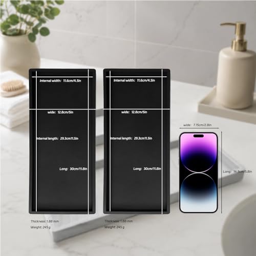 Image of BBK Bathroom Vanity Tray 11.8 in- 2 Pack(Large) Silicone Bathroom Tray for Counter, Perfume Key Trinket Ring Tray, Decor Soap Dispenser Countertop Tray for Kitchen Sink Organization (Black)