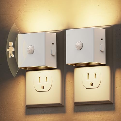 Image of L LOHAS LED Night Light,Plug in Night Light with Motion Sensor and Dusk to Dawn Sensor,[2-Pack] Brightness Adjustable,3000K Soft White, Nightlight for Bathroom Hallway Kitchen