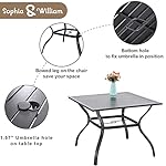 Sophia & William 5 Pieces Patio Dining Set with 9 ft Beige Patio Umbrella, Outdoor PE Rattan Chairs and Square Metal Table Set with Cushions and 1.57" Umbrella Hole for Poolside Porch Backyard - Image 3