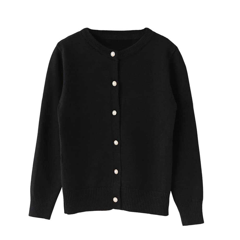 ZHUANNIAN Cárdigan escolar de manga larga con botones de perlas para niñas, uniforme escolar, Negro, 10-11 Años