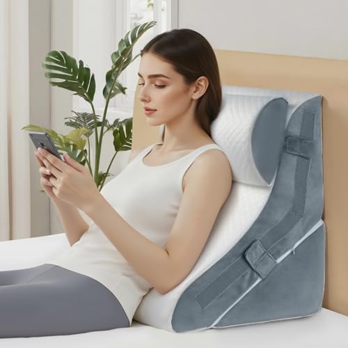VMFKPNR 3PCS Wedge Pillow for Sleeping, 15-in-1 Orthopedic Bed Pillow Wedge Set Adjustable Memory...