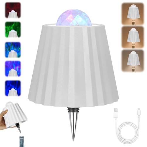 Flaschenlampe Aufsatz LED Aufladbar mit Projektor, Flaschenleuchte zum Stecken, Kabellose Flaschenlampe Dimmbar, Lampe für Flaschenhals, Touch Flaschen-Lampe, Licht für Esszimmer, Schlafzimmer