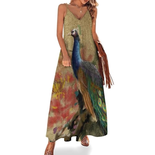 Robe longue pour femme été plage robe maxi voyages sans manches imprimée