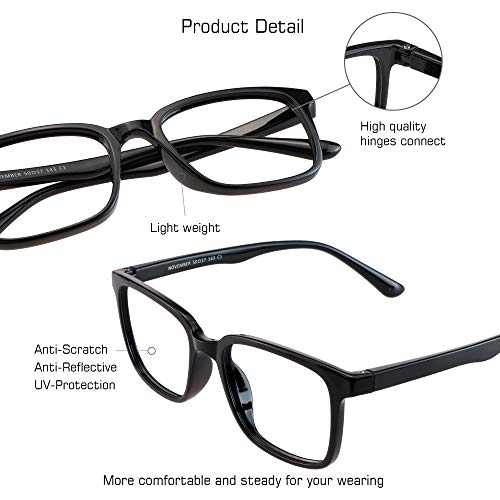 Image of VisionGlobal Blue Light Blocking Glasses for Women /Men,Computer Reading, TV Glasses, Stylish Square Frame(Black, +0.75 Magnification)