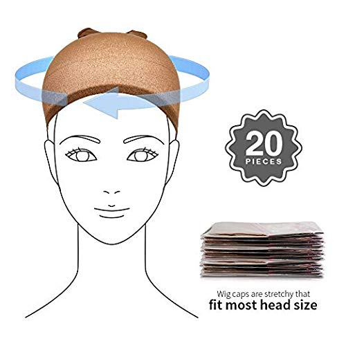 Teenitor 20 Pack Brown Stocking Cap Stretchy Nylon Wig Caps, Skin Tone Stocking Cap Wig Caps Application for Women Men-Brown