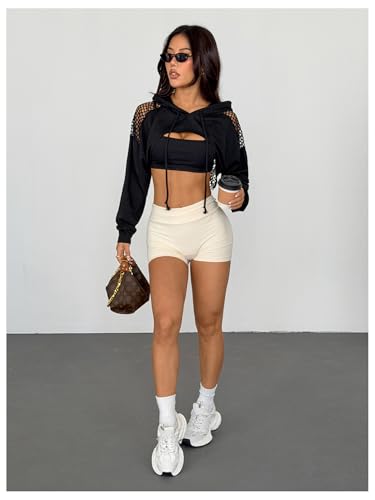 Image of SweatyRocks Women's Casual Solid Cut Out Front Long Sleeve Pullover Crop Top Sweatshirt, Solid Black, Large