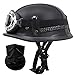 Produktbild Motorradhelm Wehrmachtshelm Retro Leder Halbschalenhelm mit Fliegerbrille Erwachsene Herren Damen Brain-Cap Jet-Helm DOT/ECE Genehmigt (Color : Black, Size : M/Medium 57-58cm)
