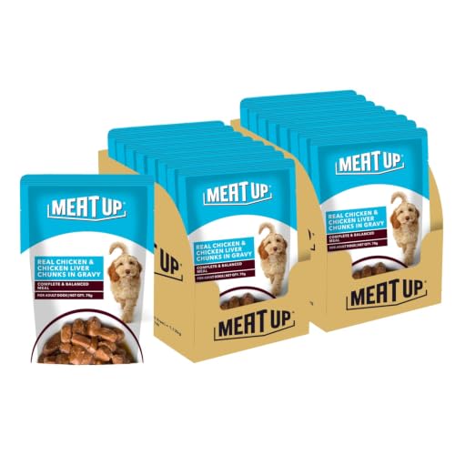 Meat Up Adult Wet Dog Food, 16 Pouches × 70g, Total 1.12kg | Real...