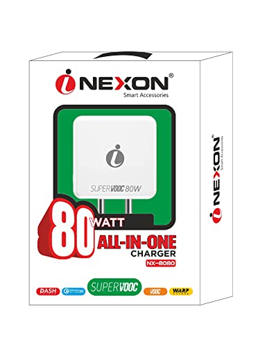 Image of 80W SUPERVOOC Fast Type-C Charger for Samsung Galaxy S21 FE 5G 80 WATT Charger Oppo : Vooc & Super Vooc Charging | Realme : Dash / Dart SuperDart Charging | One Plus: Dash / Wrap charging | Xiaomi: Quick Charging | Samsung: Adaptive Fast charging | Vivo: Dual engine Fast Charging | Motorola: Turbo charging | HTC: Fast Charging ALL-IN-ONE CHARGER With 65W Type-C USB Data Charging Cable - XH1: (80 W, WHITE)