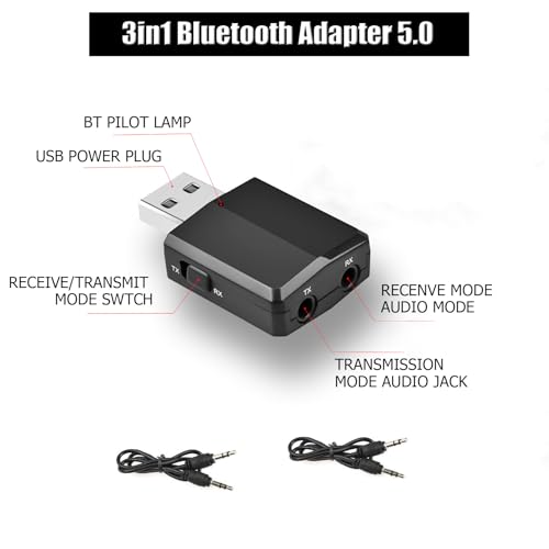 iJiZuo Bluetooth 5.0 Adapter PC, 3 in 1 USB Bluetooth Transmitter Receiver Adapter with 3.5mm AUX, Plug & Play, or TV Headset Speaker Keyboard Mouse - Image 2