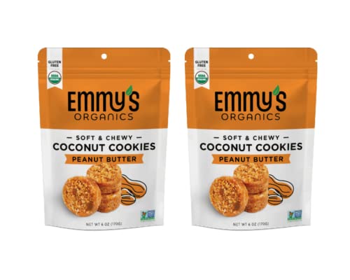 Emmy's Organics, Coconut Cookies - Peanut Butter, 6 oz (Pack of 2) | Gluten-Free Organic Cookies, Vegan, Paleo-Friendly