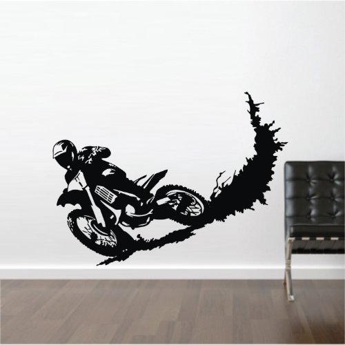 TGSIK DIY Vehicle Decal - Motorcycle Racer Dirty Bike Motor Sport Decor Wall Stickers Mural Vinyl Removable Graphics Art Boys Kids Nursery Room Home Decor Black