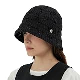 VA Curved Oval Metal Floral Punching Knit Bucket Hat Black