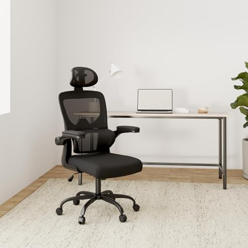 Miniatura 2 de Naspaluro Silla De Oficina Ergonómica Con Soporte Lumbar, Silla De Escritorio De Respaldo Con Reposacabezas Y Altura Ajustables, Reposabrazos Abatible, Silla De Ordenador Para Oficina En Casa, Negro