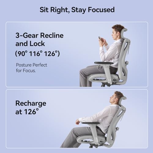Image of SIHOO M57 Ergonomic Mesh Office Chair, High Back Home Desk Chair with 3D Armrests, Lumbar Support and Adjustable Headrest, Comfortable Computer Chair, Hold 330 LBS-2 Packs-Light Grey