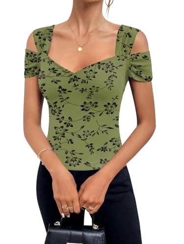 Image of Blingfit Cold Shoulder Tops Summer Tunic Shirts for Women T Shirts V Neck Short Sleeve Casual Tees Blouses 2026