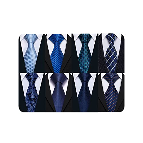 Barry.Wang Paisley Ties Set Blue Silk Solid Necktie Stripe Wedding Party Business Formal