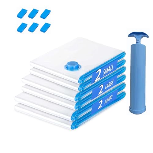 6-Pack Vacuum Bags for Clothes Travels, Vacuum Storage Bags for Clothes, Vacuum Pack Bags for Clothe(2 Jumbo,2 Large,2 Medium)