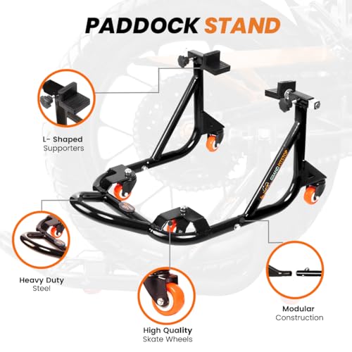 Image of Grand Pitstop Universal Adjustable Rear Paddock Stand for Motorcycle with Swingarm Rest (360 Dismantable, Black, Motorcycle Weight Up to 616 lbs / 280 Kgs)