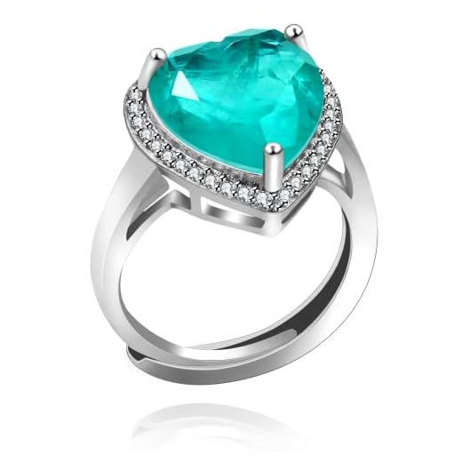 Uloveido Anel de turmalina paraíba simulado delicado tamanho ajustável halo solitário anéis de casamento banhado a platina, Cristal, Zircônia cúbica