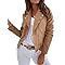 DEPENSL Womens Faux Leather Suede Jackets Fall Trendy Outfits 2025 Zip Up Cropped Motorcycle Jakcet Outerwear(Khaki, Medium)