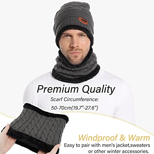 FZ FANTASTIC ZONE Mens Womens Winter Beanie Hat Scarf Set Warm Knit Thick Fleece Lined Skull Cap Neck Warmer for Men Women D Red