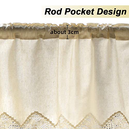Sfj-Ca Crochet Burlap Valance With Tassels 17" Boho Valance Curtain For Window Rod Pocket Macrame Window Treatment For Living Room Cafe, 1 Panel #TOP2