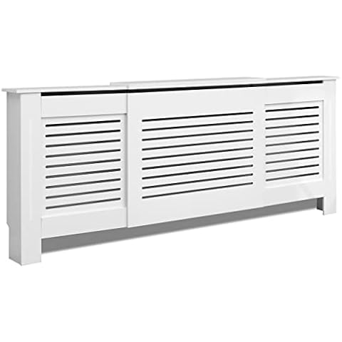 Blisswood Milton White Radiator Cover, Adjustable Radiator Cover Traditional MDF Wood Grill Cabinet Shelf, Horizontal Slat Modern Radiator Heating Covers For Living Room Furniture Cover