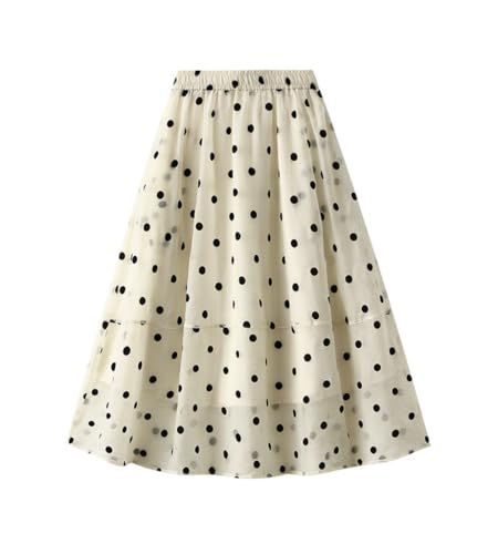 Women Polka Dot Skirts Summer A-Line High Waist Pleated Midi Vintage Long Skirt
