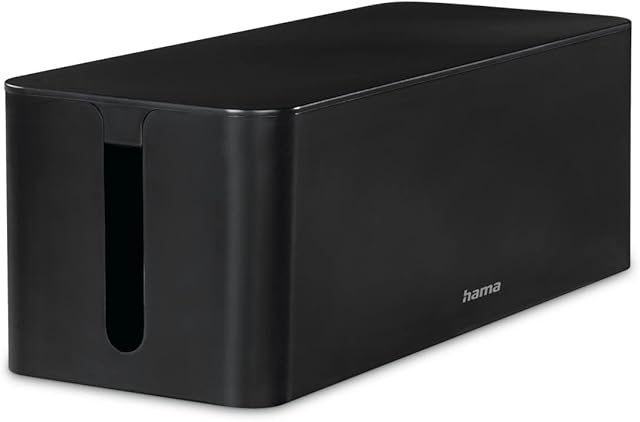 Hama Cable Box with Lid & Rubber Feet, Black (Organizer to avoid cable clutter, storage box to hide power strips, adapters & cables, protection of children & animals)