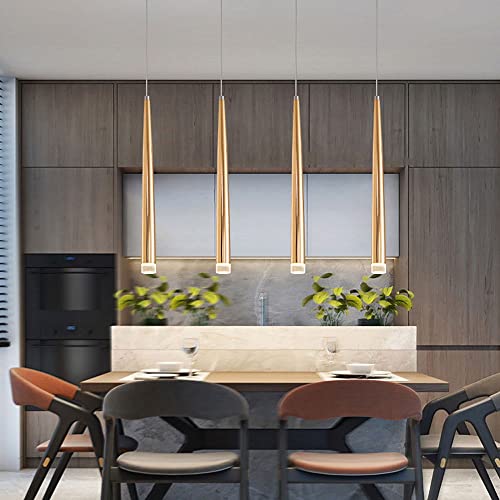 Lámpara de araña LED moderna sobre isla de cocina y mesa de comedor dorada 2