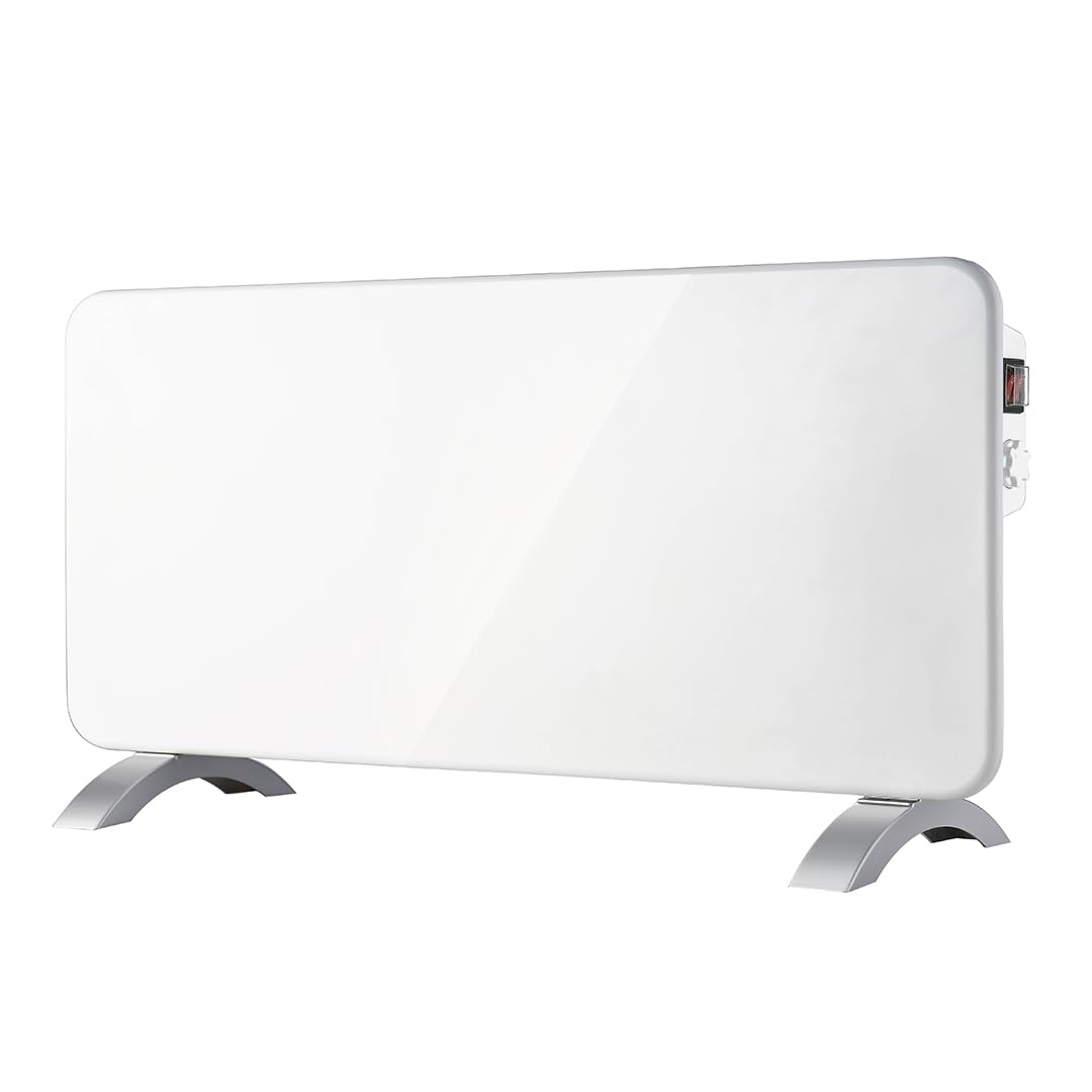 Svan Radiador Plano Eléctrico Bajo Consumo, 2 Niveles de Potencia, 2000 W, Termostato Mecánico, Protección Sobrecalentamiento, Soporte con Patas, Blanco