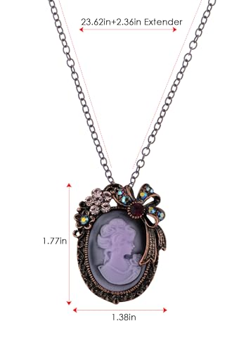 Image of Alilang Vintage Inspired Crystal Rhinestones Victorian Lady Cameo Pendant Necklace Maiden Flower Ribbon Bow Brooch Pin