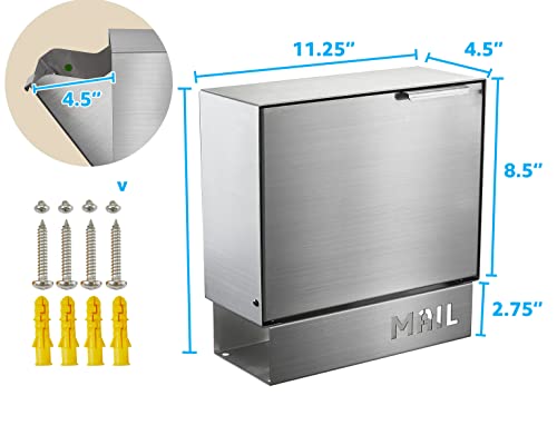 Pochar D32 Stainless Steel Mailbox For Walls, Heavy Duty Wall Mounted Mailbox With Newspaper Holder thumb #2