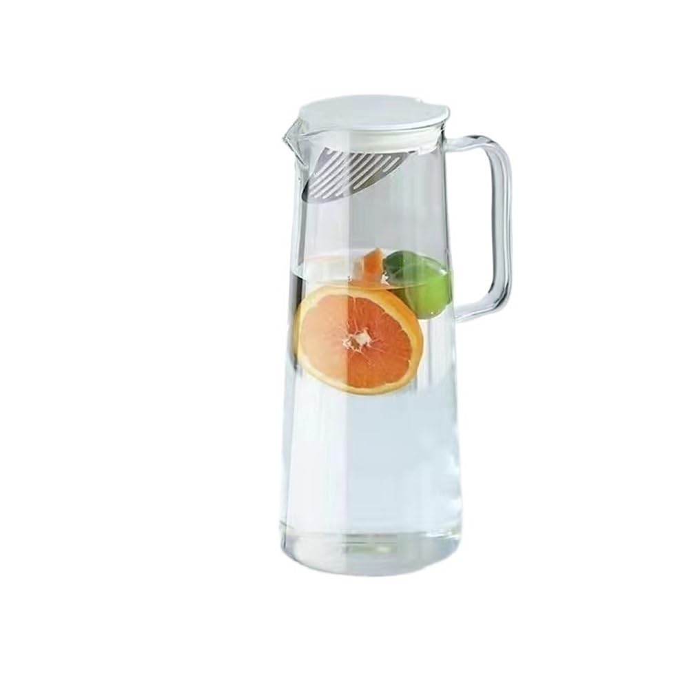 MYUYEE Water Carafe 1.35L/1.8L Glass Water Pitcher With Lid And Handle Water Jug For Fridge Iced Tea And Coffee Carafe Beverage Serveware Water Jugs (Transparent-S)