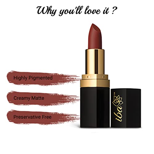Image of Iba Long Stay Matte Lipstick for Women- M02 Mocha Shot, 4g | Creamy Matte Finish & Smooth Texture| Long-Lasting | Hydrated Lips | Enriched with Vitamin E| Intense Colour & Highly Pigmented | Lip Makeup
